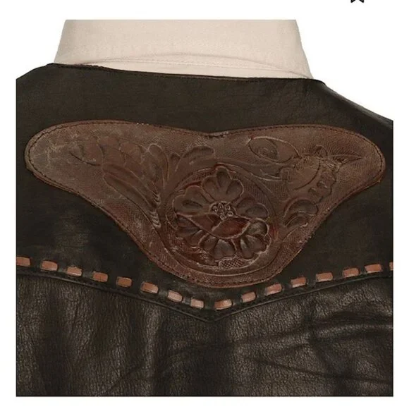 Men's XXL Tooled Leather Vest - Picture 4 of 7